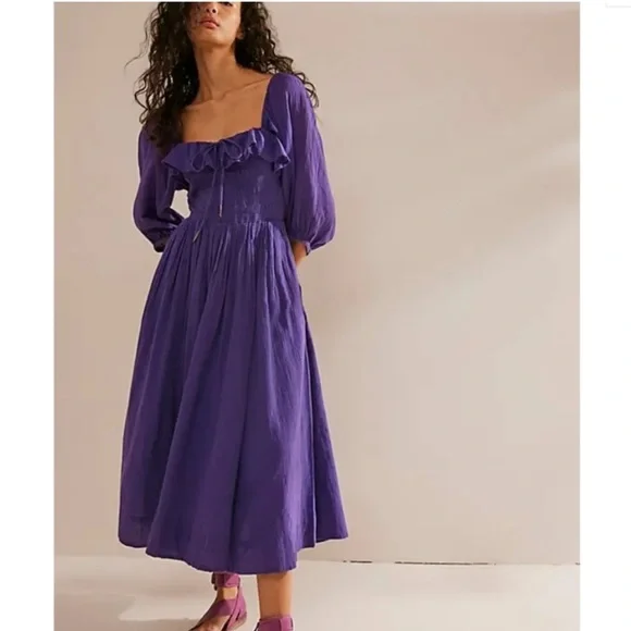 RARE Free People | Oasis Midi Dress in Petunia | Large - Picture 4 of 15